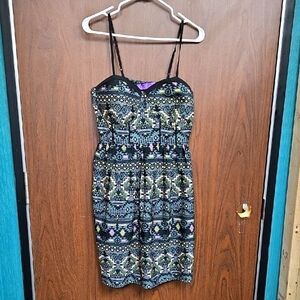 Jolie Size L Black Grey Geometric Print Sleeveless Midi Dress